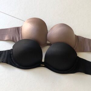 2 Victoria’s secret Women's Black and Taupe color strapless Bras side 32B